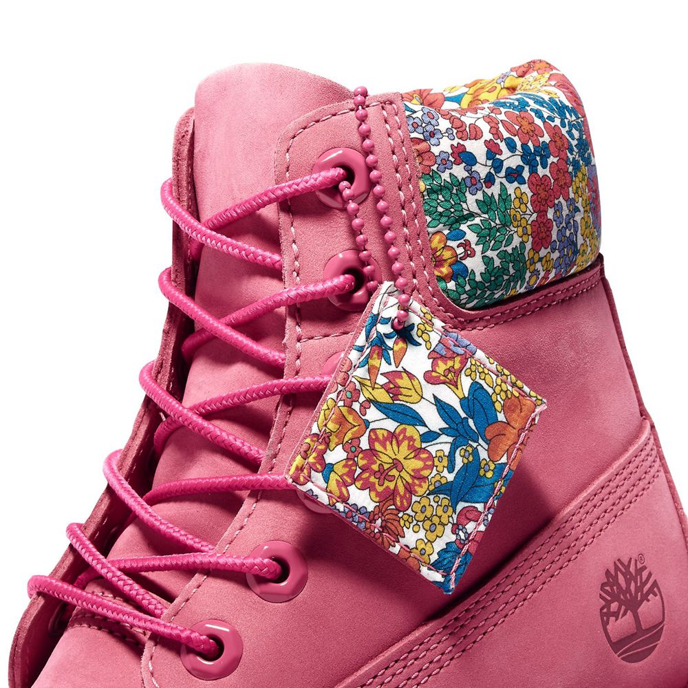 Timberland 6-Inch Μποτακια Γυναικεια Ροζ - Premium Waterproof Made With Liberty Fabric - Greece 6952